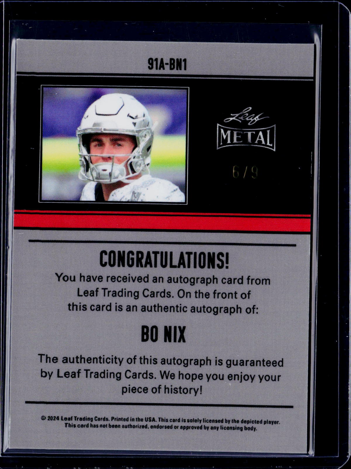2024 Leaf Metal Bo Nix Auto 6/9