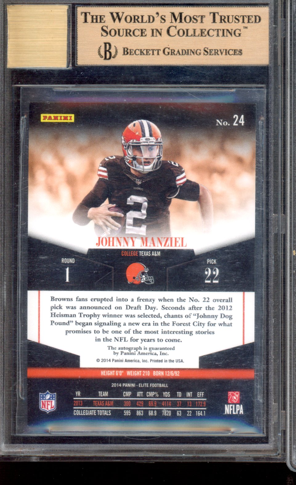 2014 Elite Football Johnny Manziel Rookie Autogrqaphs BGS 9.5