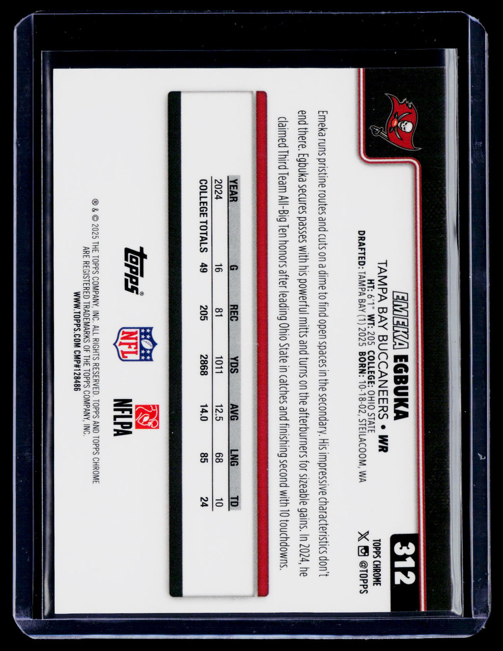 2025 Topps Chrome Sapphire Emeka Egbuka Rookie Image Variation RC