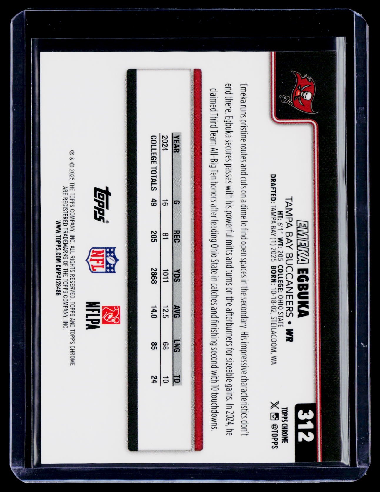 2025 Topps Chrome Sapphire Emeka Egbuka Rookie Image Variation RC