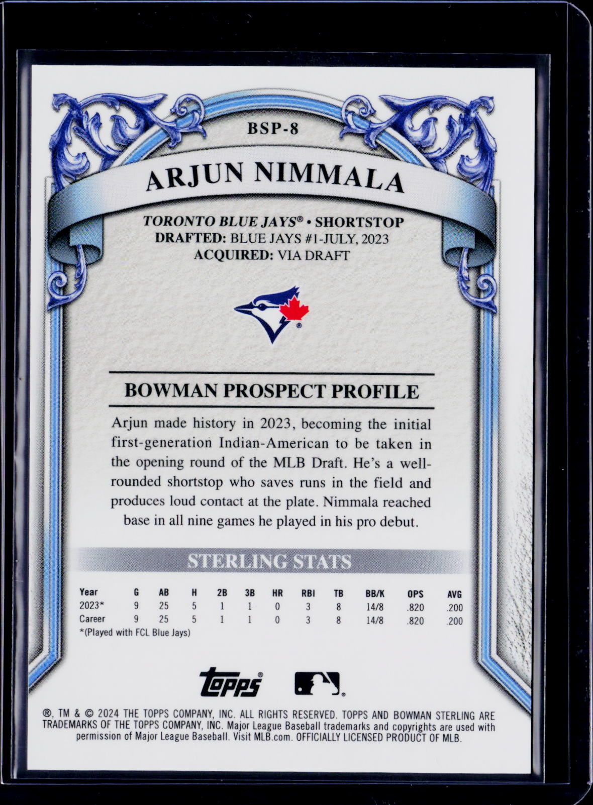 2024 Bowman Sterling Arjun Nimmala Rose Gold /15