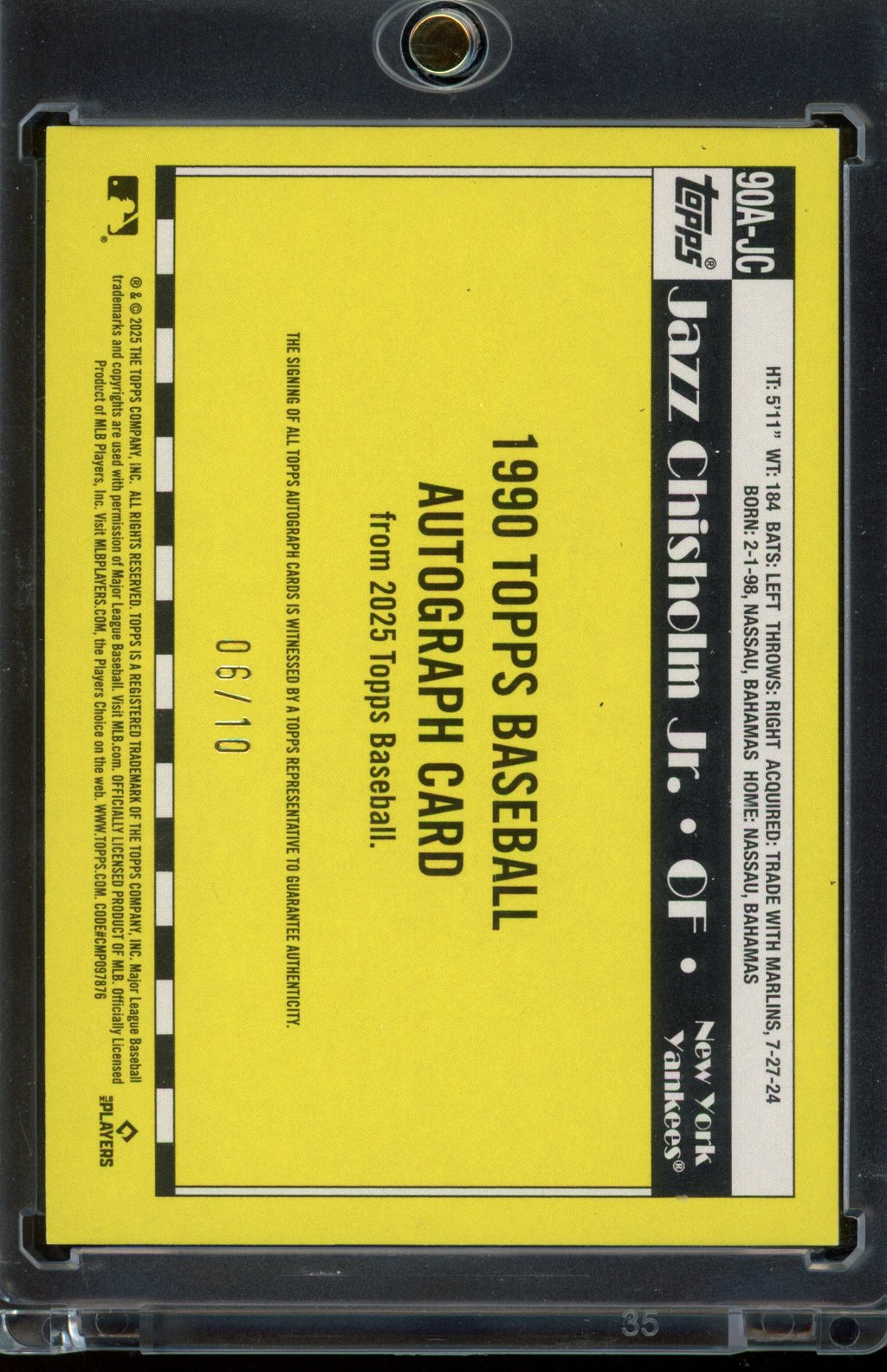 2025 Topps Jazz Chisholm Jr. 1990 Auto Black 06/10