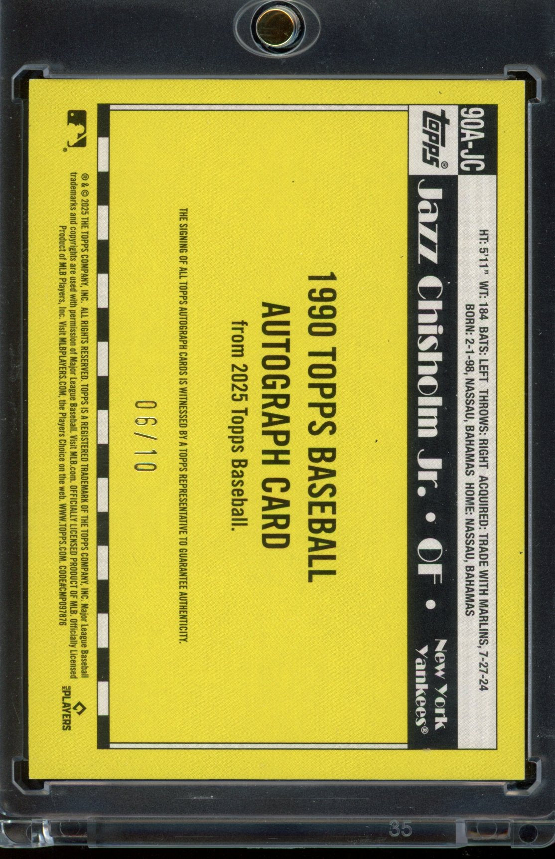 2025 Topps Jazz Chisholm Jr. 1990 Auto Black 06/10