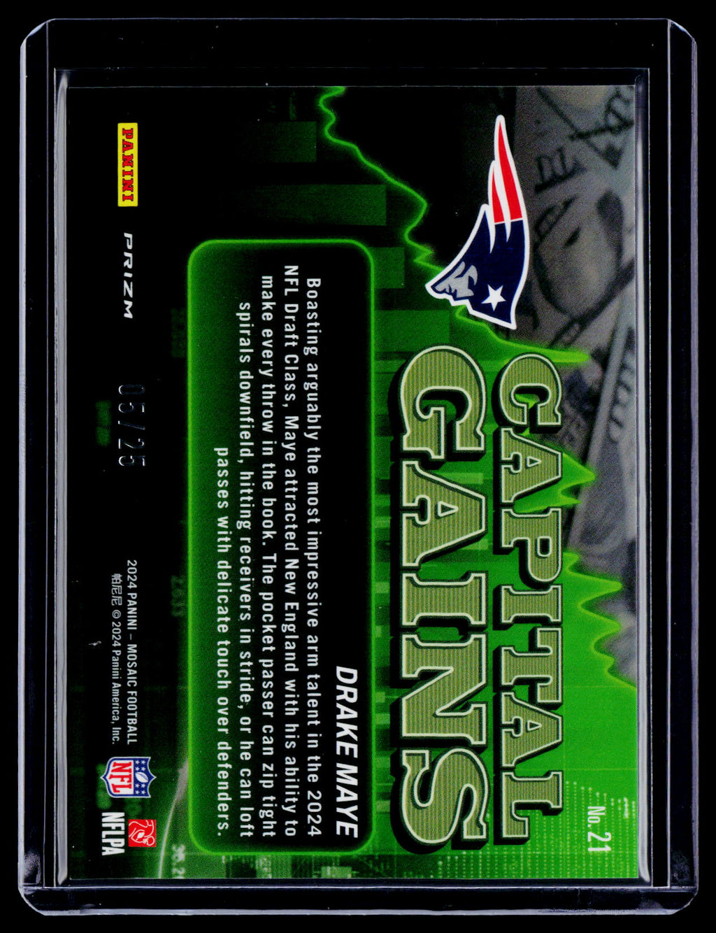 2024 Mosaic Drake Maye Rookie Capital Gains White Prizm 5/25 RC