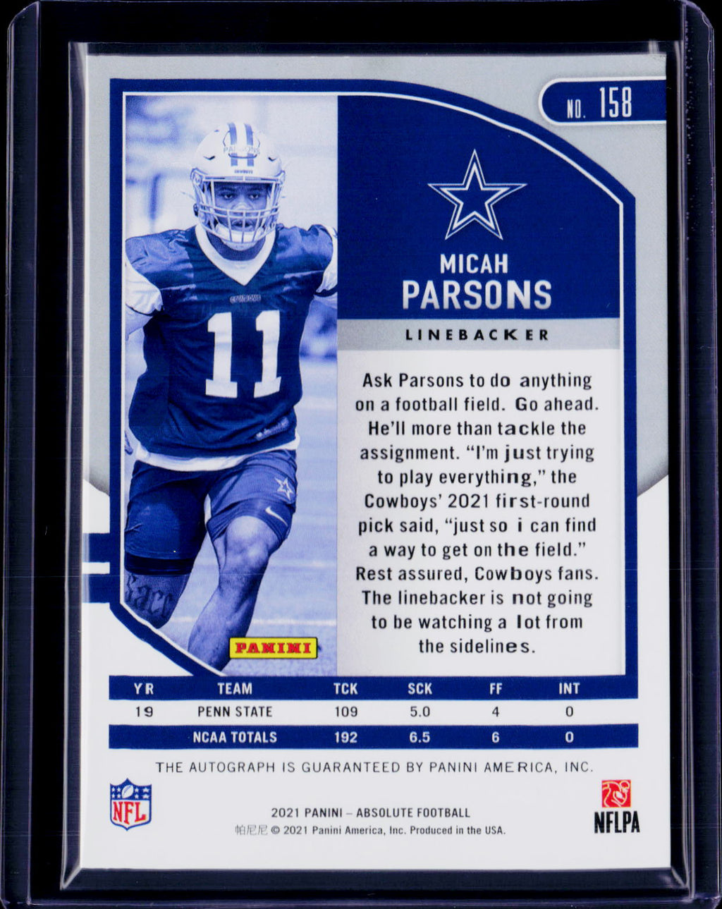 2021 Absolute Micah Parsons Rookie Autograph /199