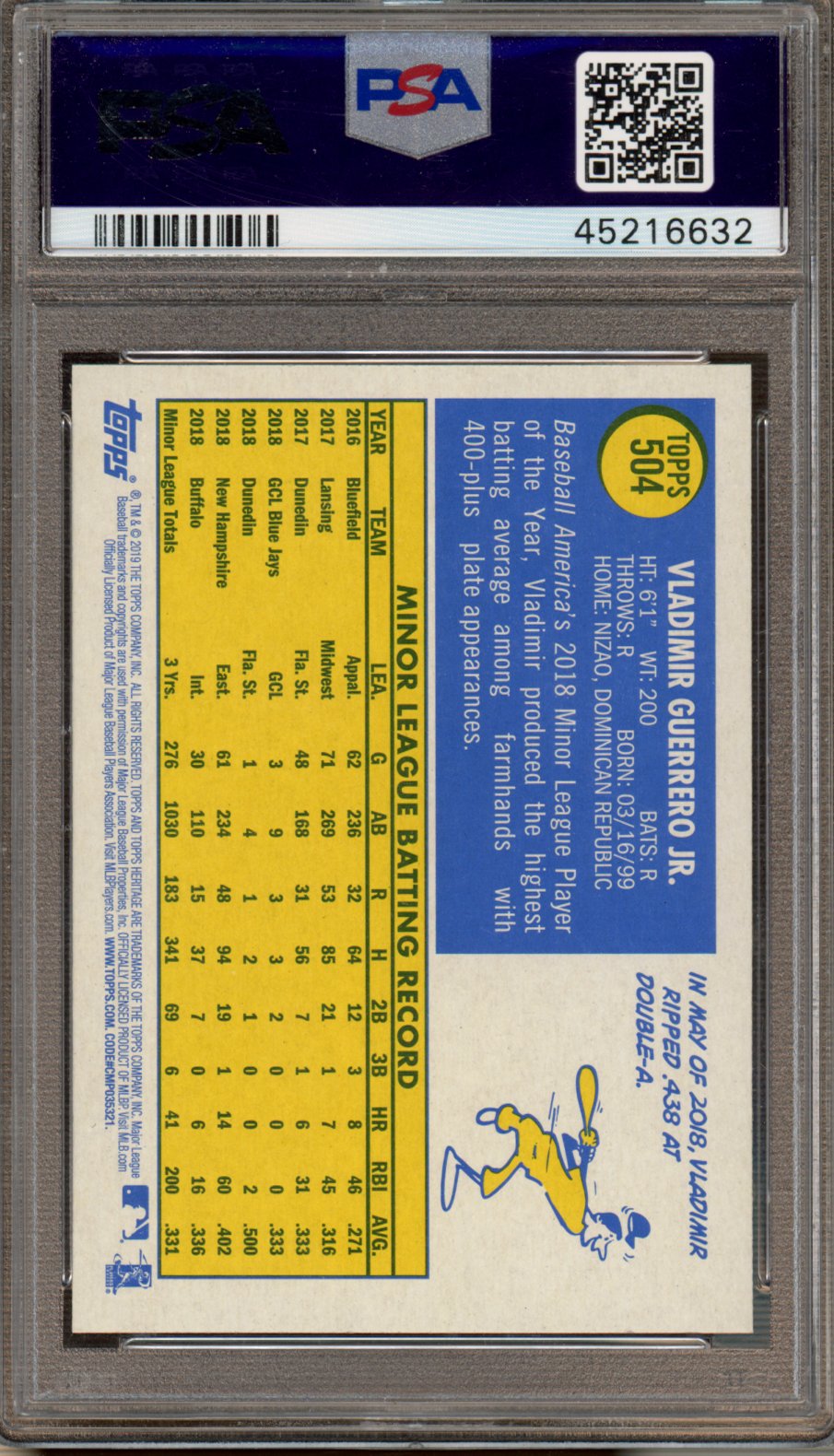 2019 Topps Heritage Vladimir Guerrero Jr. PSA 10 RC