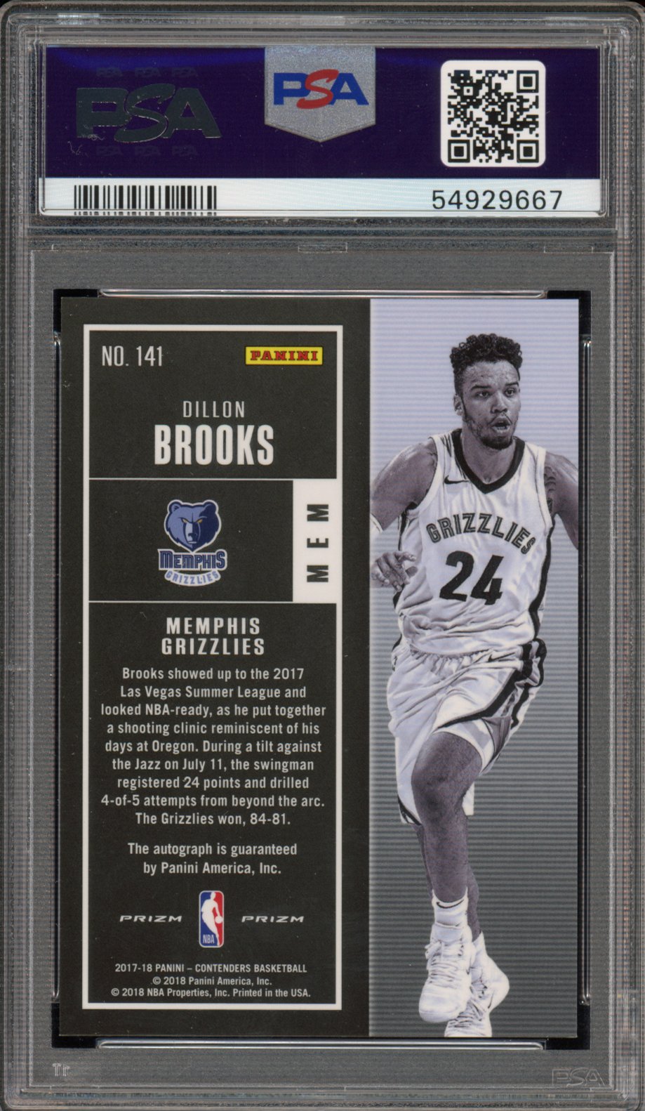 2017 Contenders Dillon Brooks Vertical Premium Edition Rookie Auto PSA 10 RC