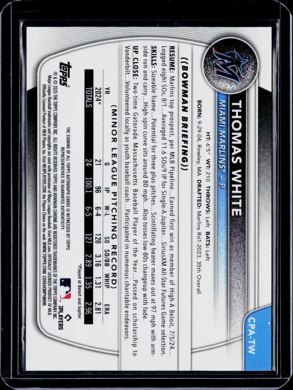 2025 Bowman Chrome Thomas White Green Lava Auto 83/99