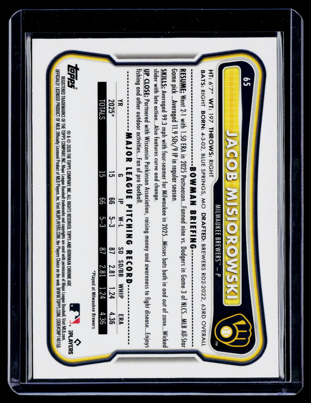 2026 Bowman Chrome Jacob Misiorowski Red Rookie RC