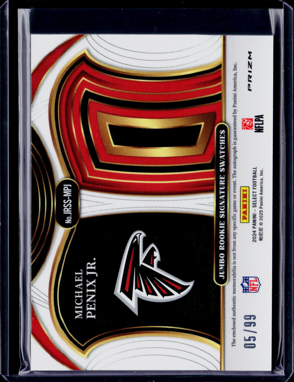 2024 Select Michael Penix Jr Jumbo Rookie Patch Auto 05/99 RC