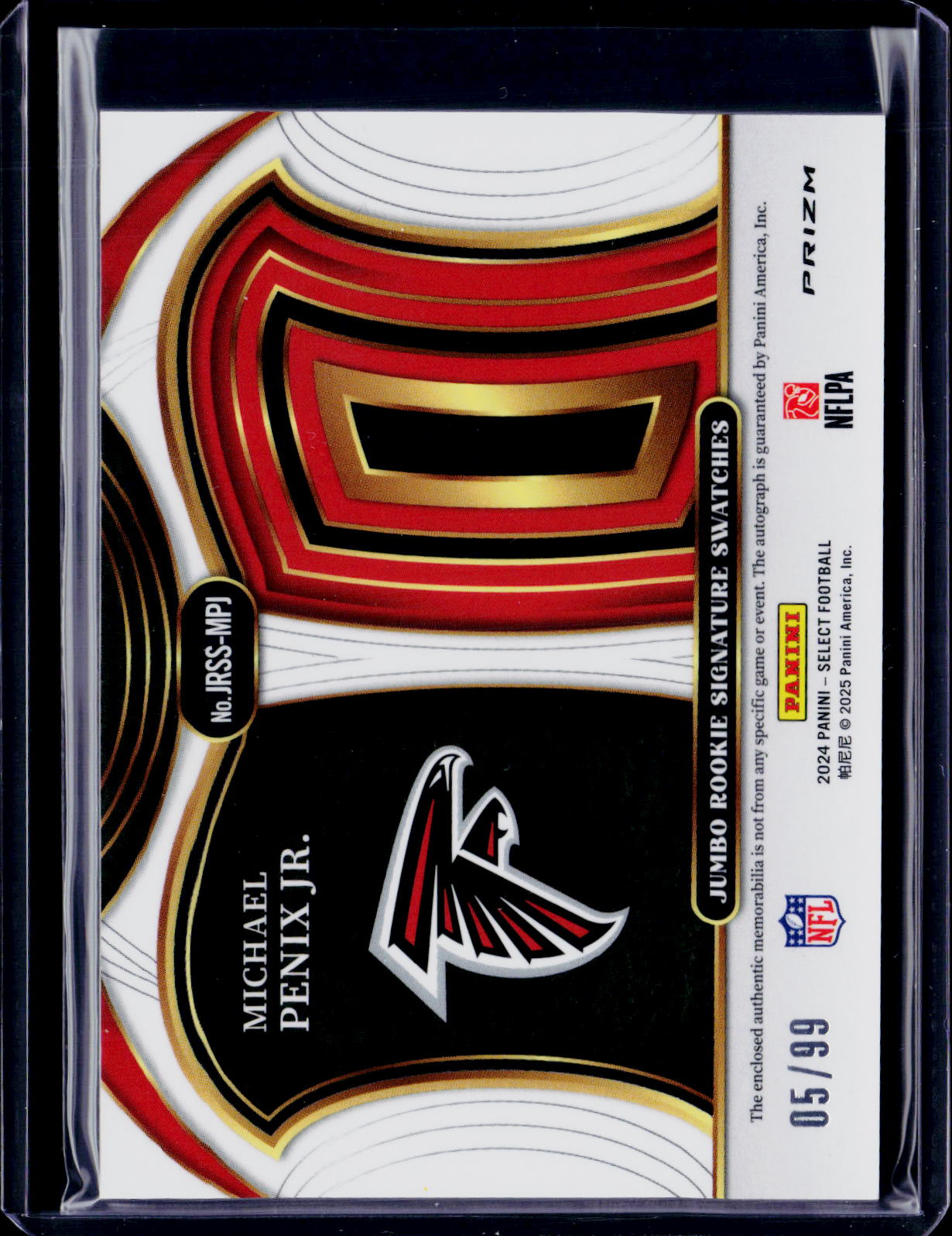 2024 Select Michael Penix Jr Jumbo Rookie Patch Auto 05/99 RC