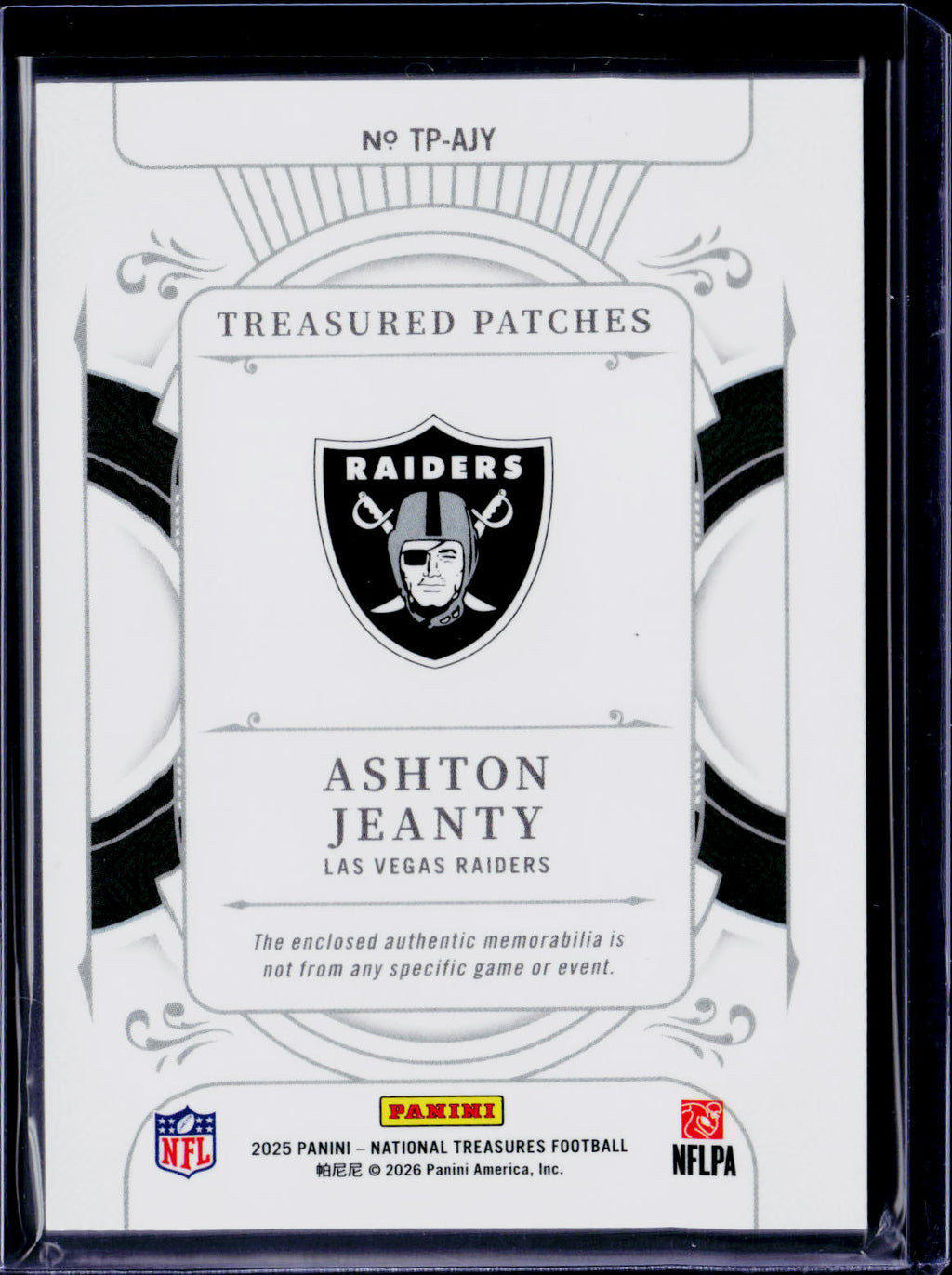 2025 National Treasures Ashton Jeanty Treasured Patches 08/10 RC