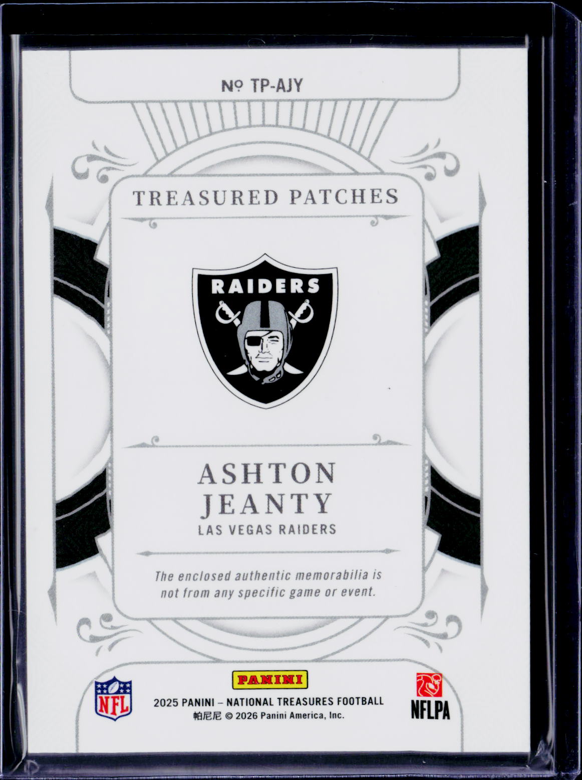 2025 National Treasures Ashton Jeanty Treasured Patches 08/10 RC