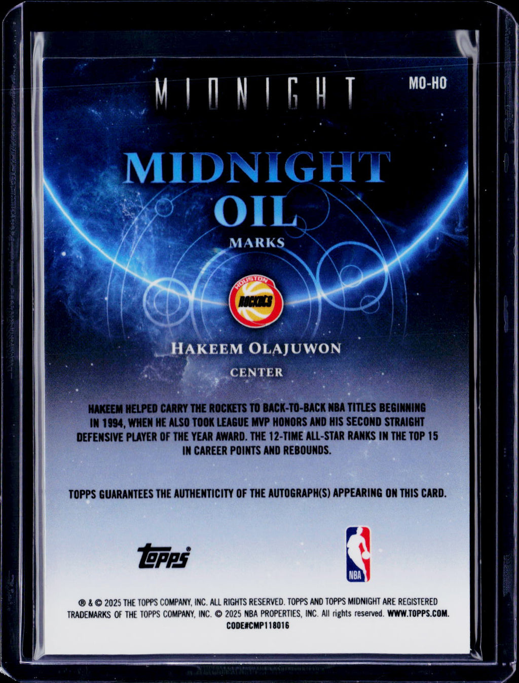 2025 Topps Midnight Hakeem Olajuwon Midnight Oil Auto 23/25