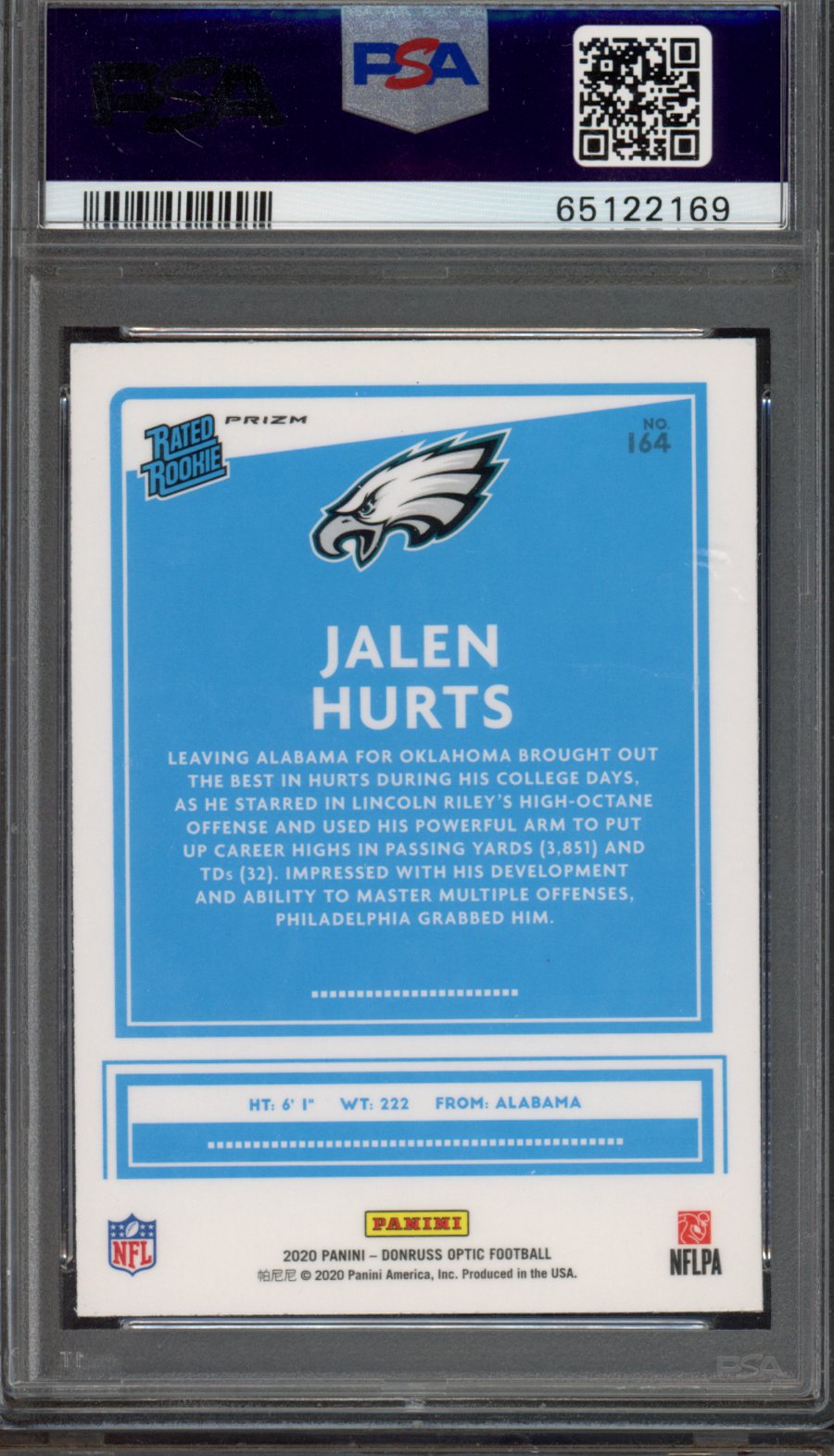 2020 Panini Donruss Optic Jalen Hurts Pink PSA 10