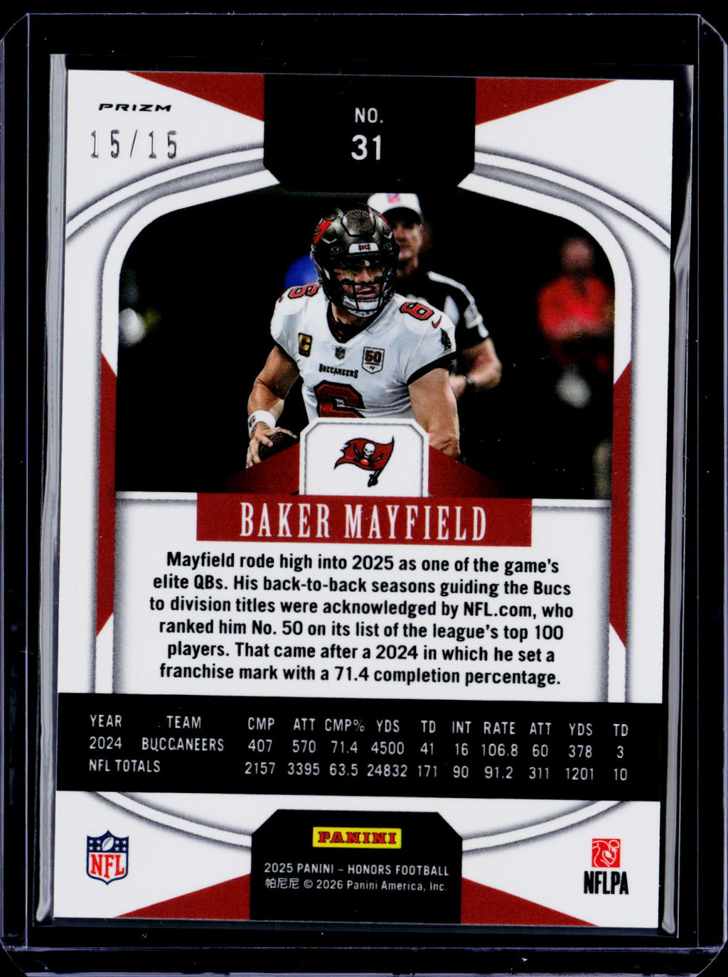 2025 Panini Honors Baker Mayfield Blue Prizm 15/15