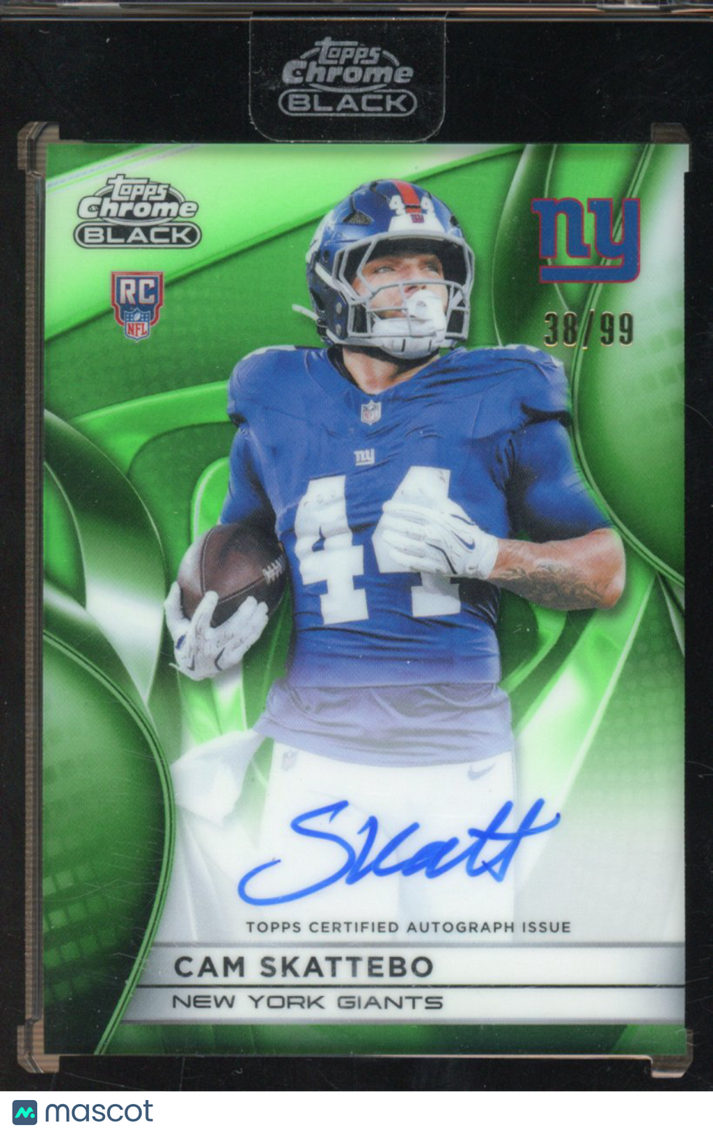 2025 Topps Chrome Black Cam Skattebo Rookie Green Auto 38/99 RC