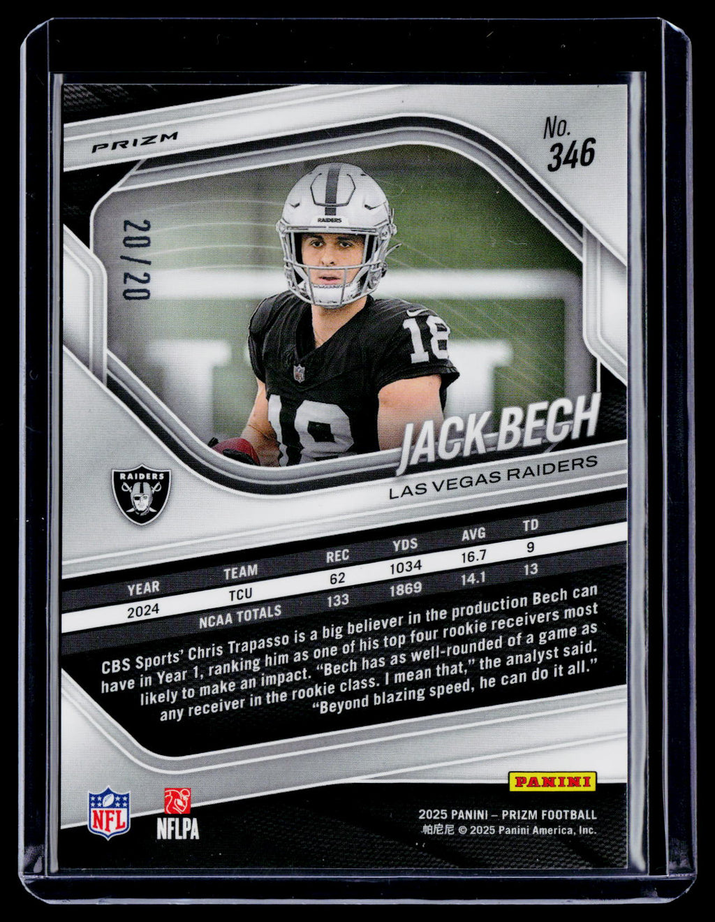 2025 Prizm Jack Bech Rookie Panini Logo 20/20 RC