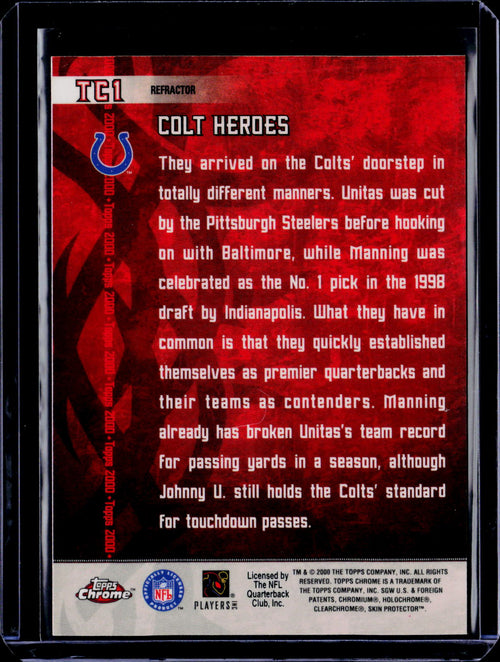 2000 Topps Chrome Johnny Unitas / Peyton Manning Colts Heroes Refractor