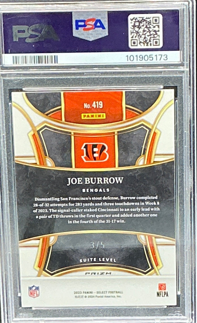 2023 Select Joe Burrow Pop1 Green Prizm 3/5 PSA 10