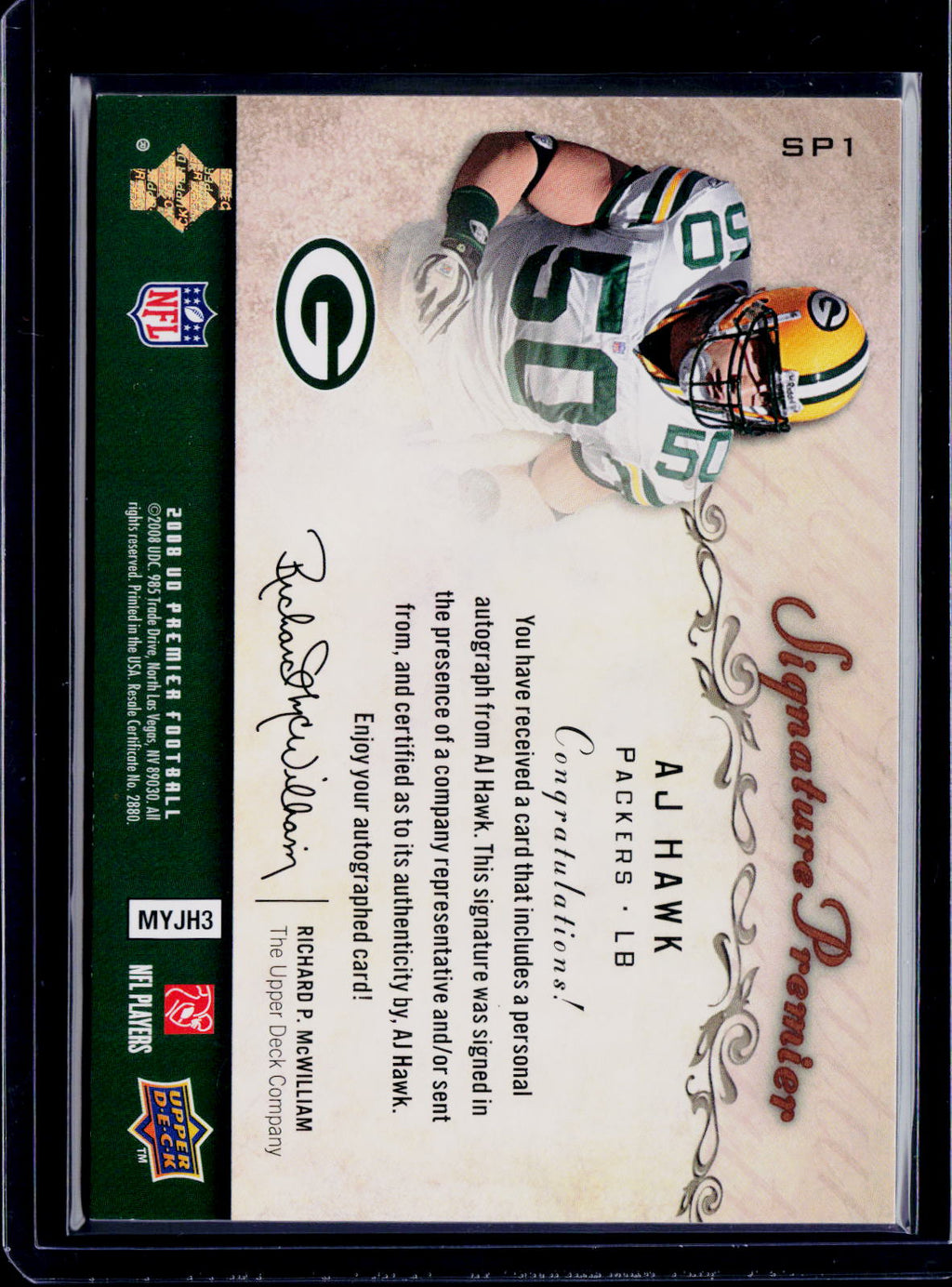 2008 UD Premier AJ Hawk Signature Premier Auto 62/65
