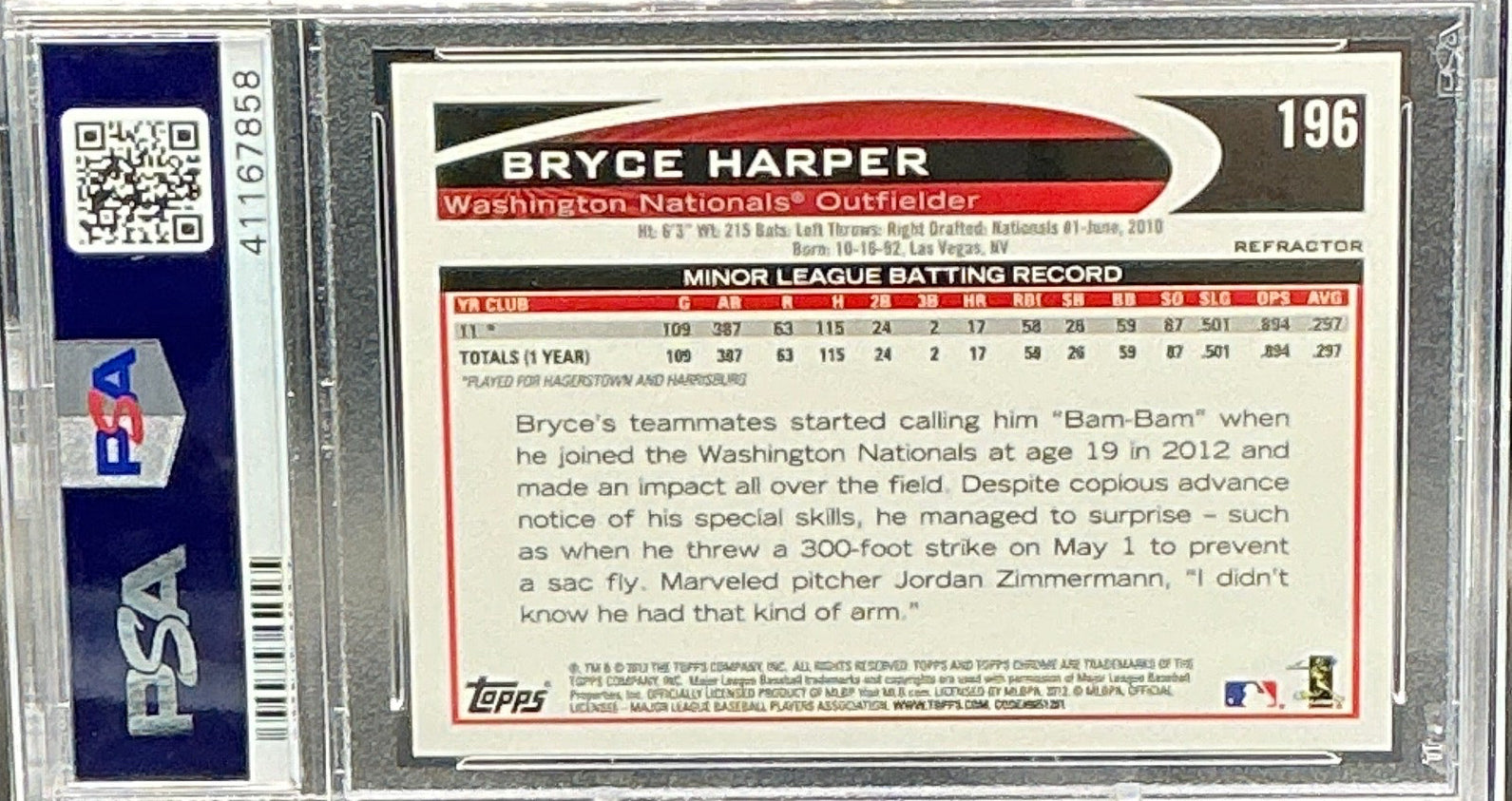 2012 Chrome Bryce Harper RC Hitting Refractor