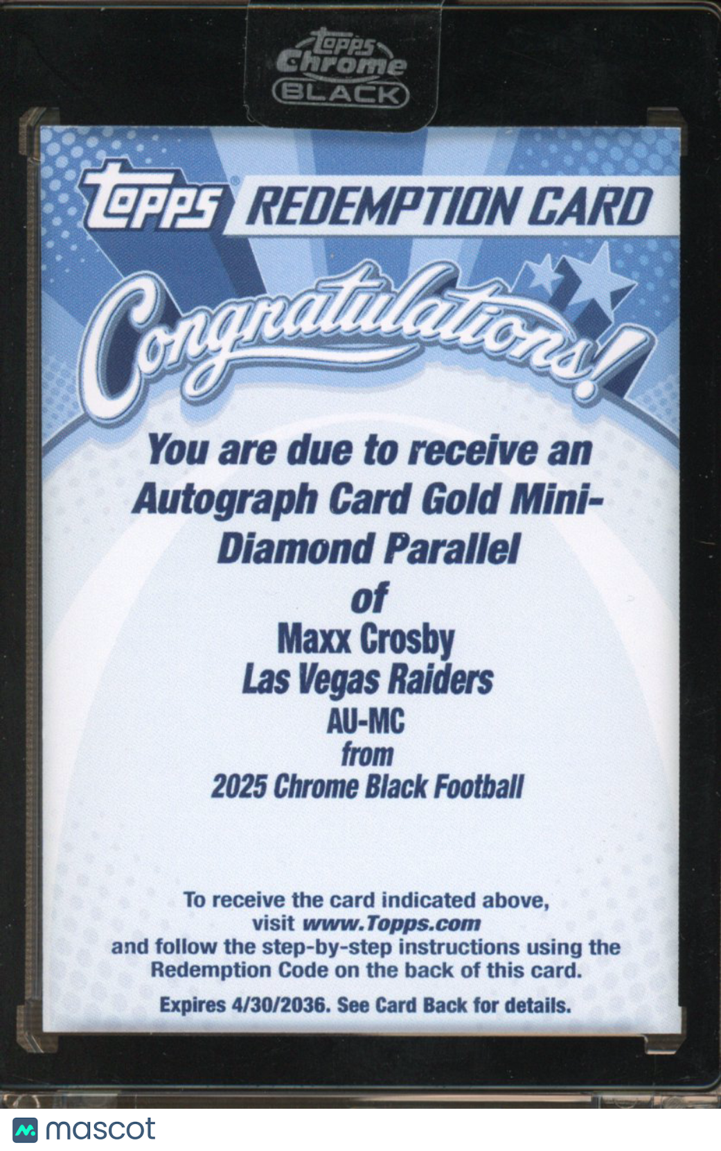 2025 Topps Chrome Black Maxx Crosby Gold Mini Diamond Auto /50 Redemption