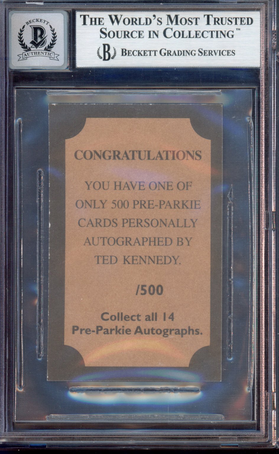 2001-02 Parkhurst Ted Kennedy Pre-Parkie Autographs Auto /500 BGS Authentic