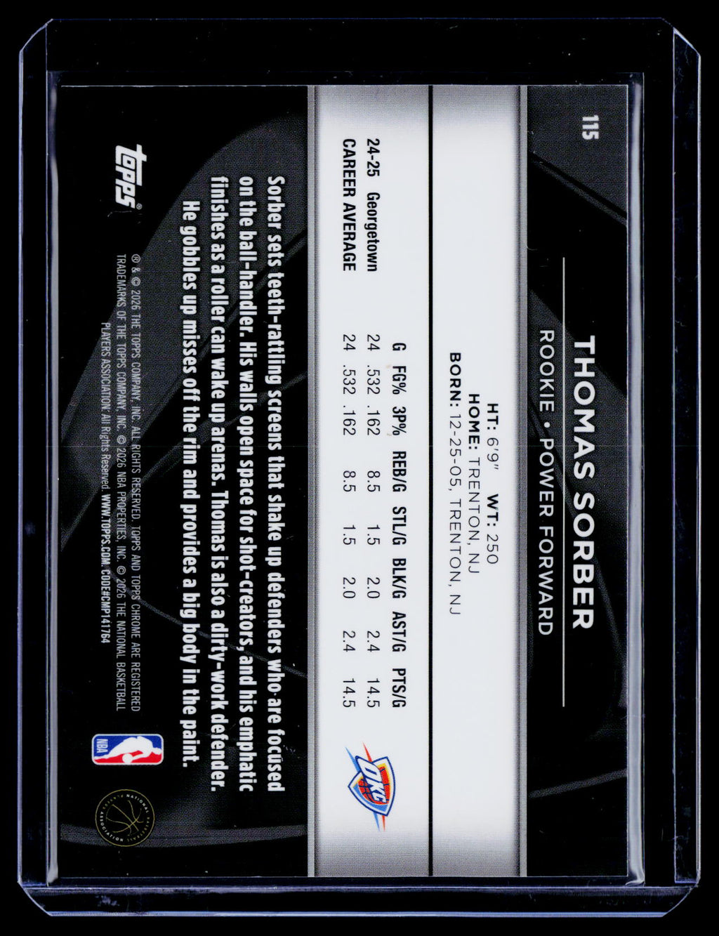 2025 Topps Chrome Black Thomas Sorber Rookie Green Wave Refractor 91/99