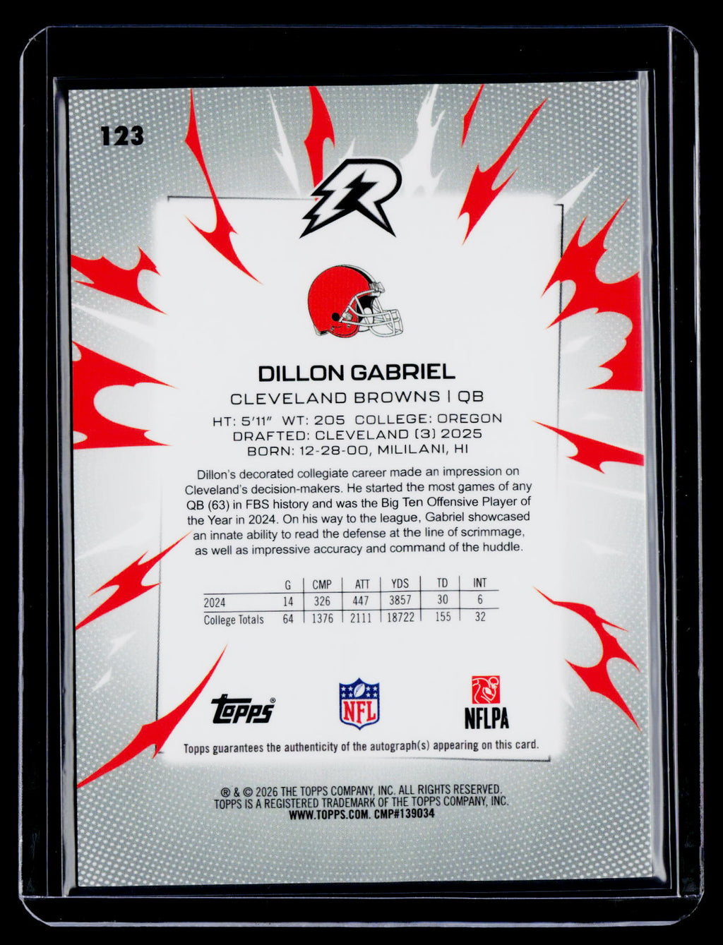 2025 Topps Resurgence Dillon Gabriel Rookie Auto Silver Surge RC