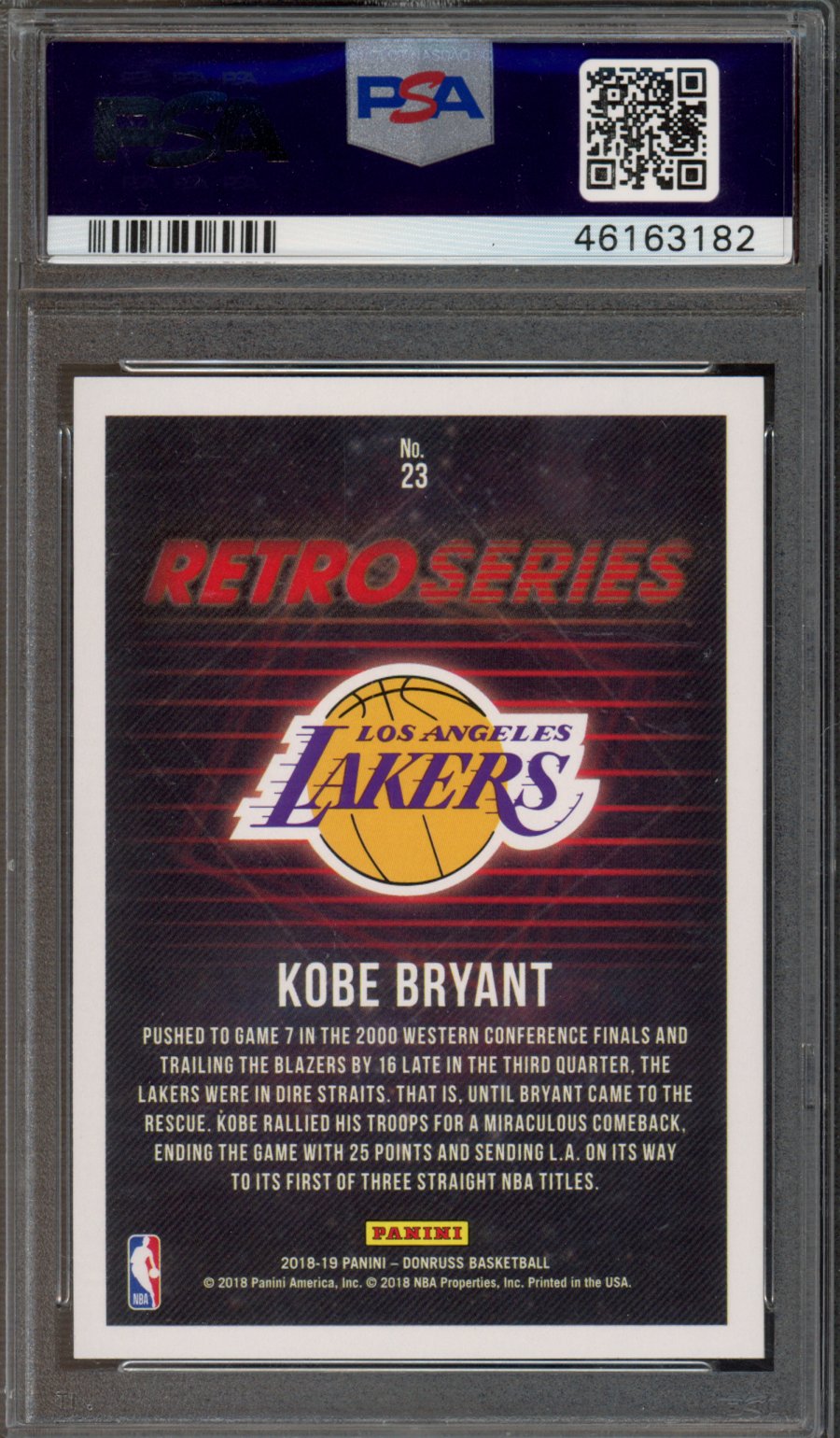 2018 Donruss Kobe Bryant Retro Series PSA 9