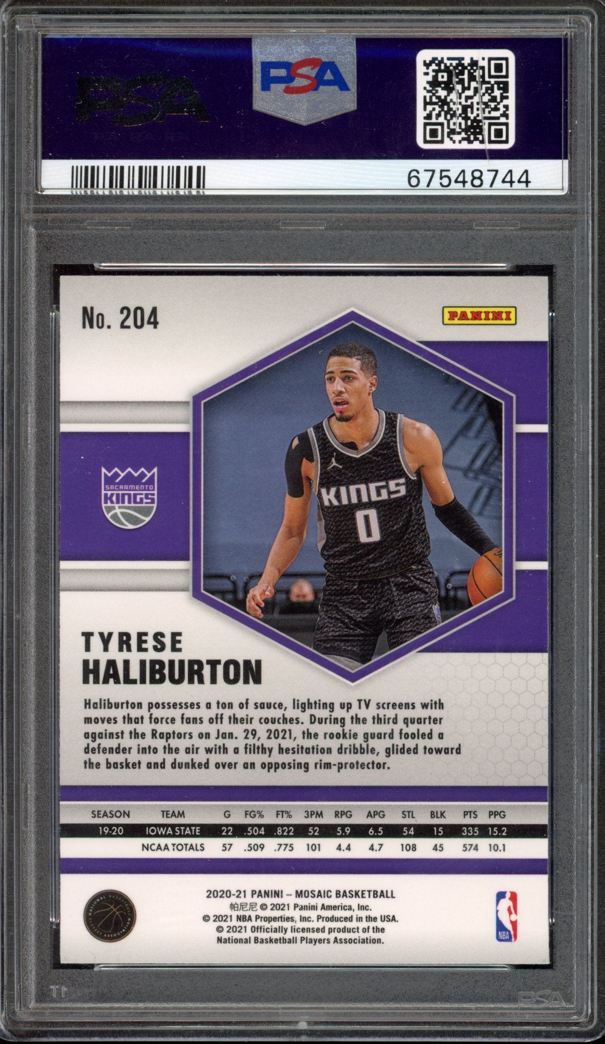 2020 Panini Mosaic Tyrese Haliburton #204 PSA 10