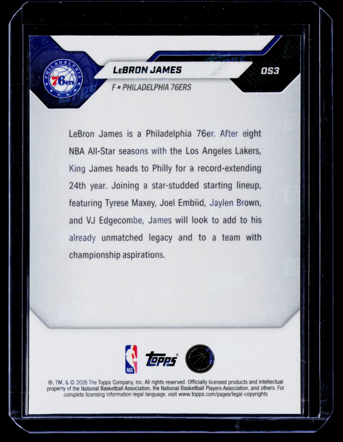 2026 Topps Now LeBron James Year 24 Philadelphia 76ers 053