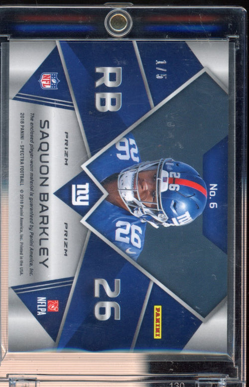 2018 Panini Spectra Saquon Barkley Rookie Neon Orange Monumental Patch 1/5 RC