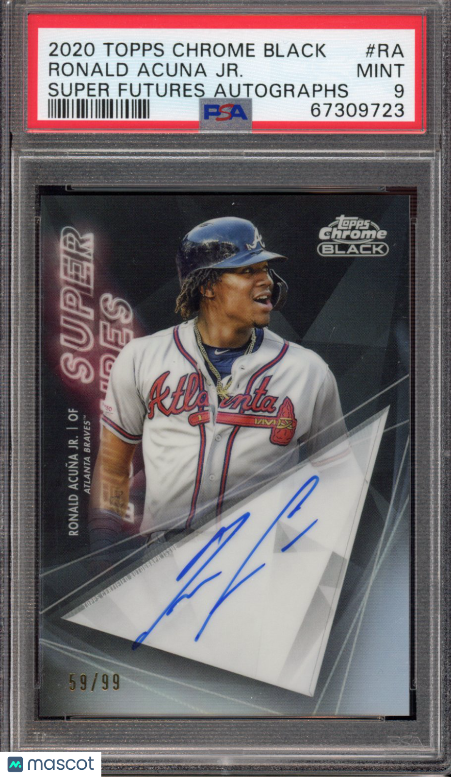 2020 Topps Chome Black Ronald Acuna Jr. Super Futures Auto 59/99 PSA 9