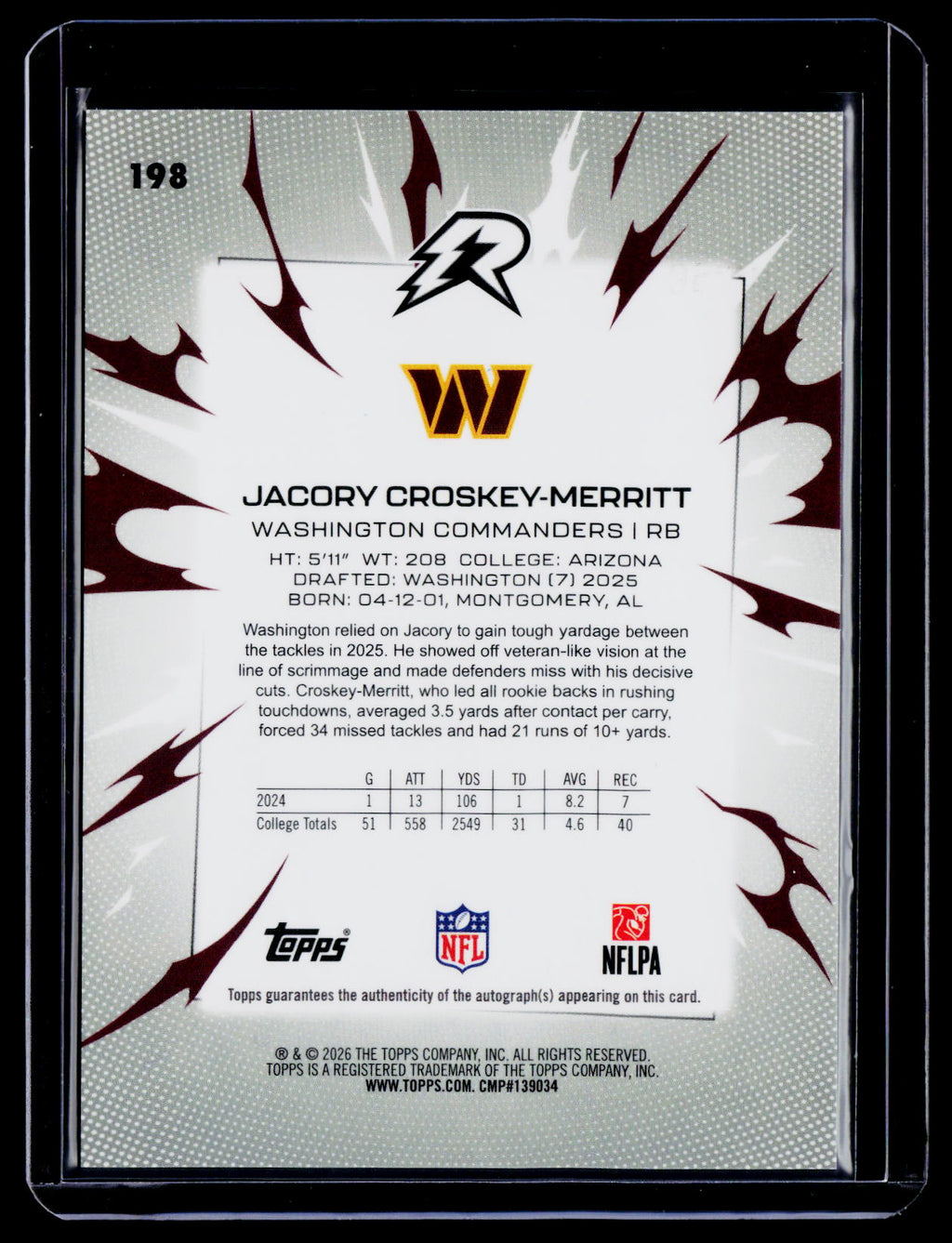 2025 Topps Resurgence Jacory Croskey-Merritt Aqua Surge Auto 89/250 RC