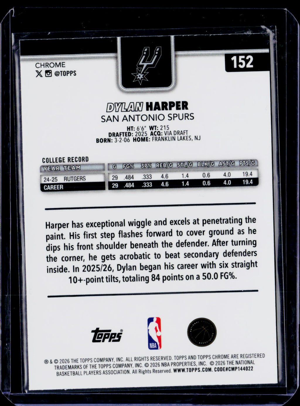 2025-26 Topps Chrome Update Dylan Harper X-Fractor