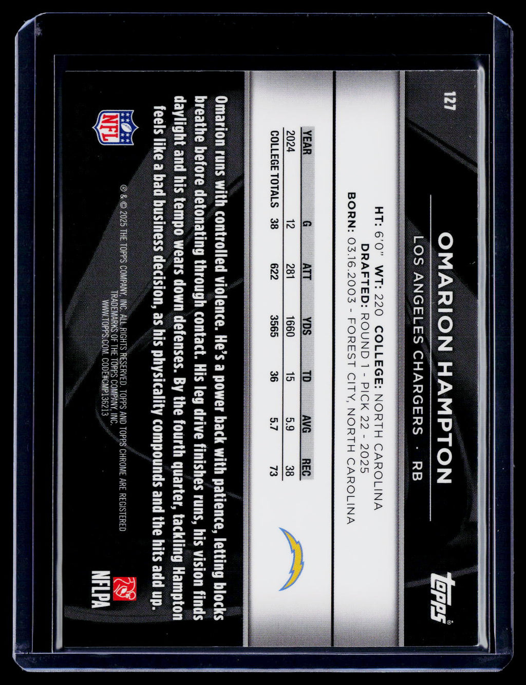 2025 Topps Chrome Black Omarion Hampton Rookie Gold Mini Diamond 22/50 RC