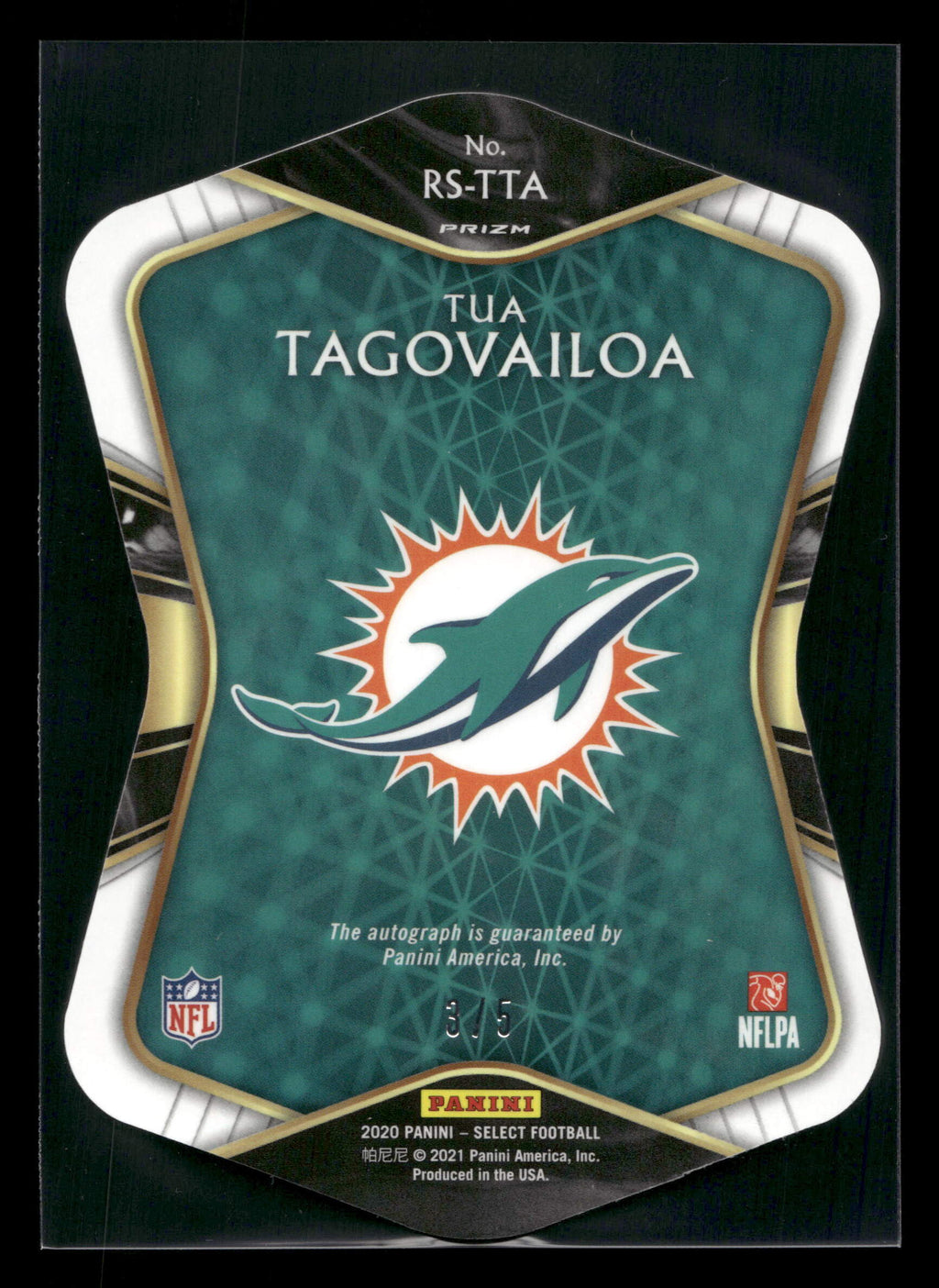 2020 Select Tua Tagovailoa Gold Die-Cut Auto 3/5 RC