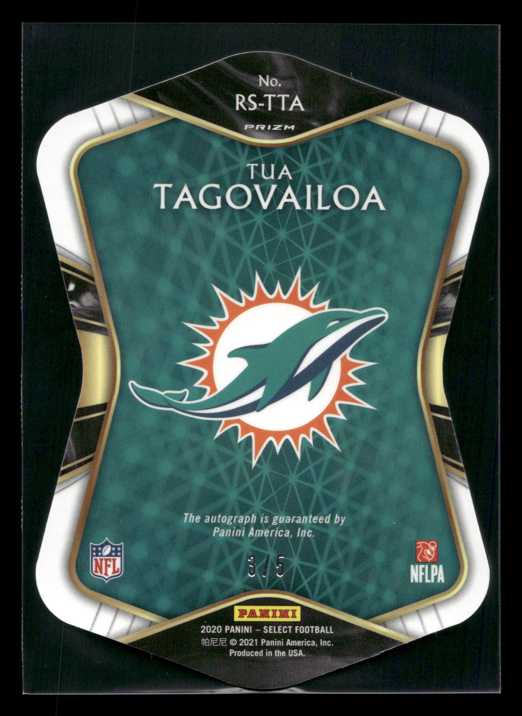 2020 Select Tua Tagovailoa Gold Die-Cut Auto 3/5 RC
