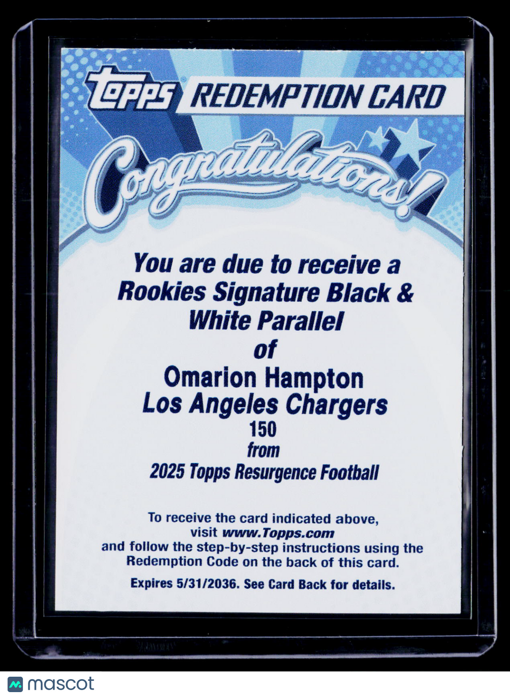 2025 Topps Resurgence Omarion Hampton Black & White Parallel Auto REDMPTION