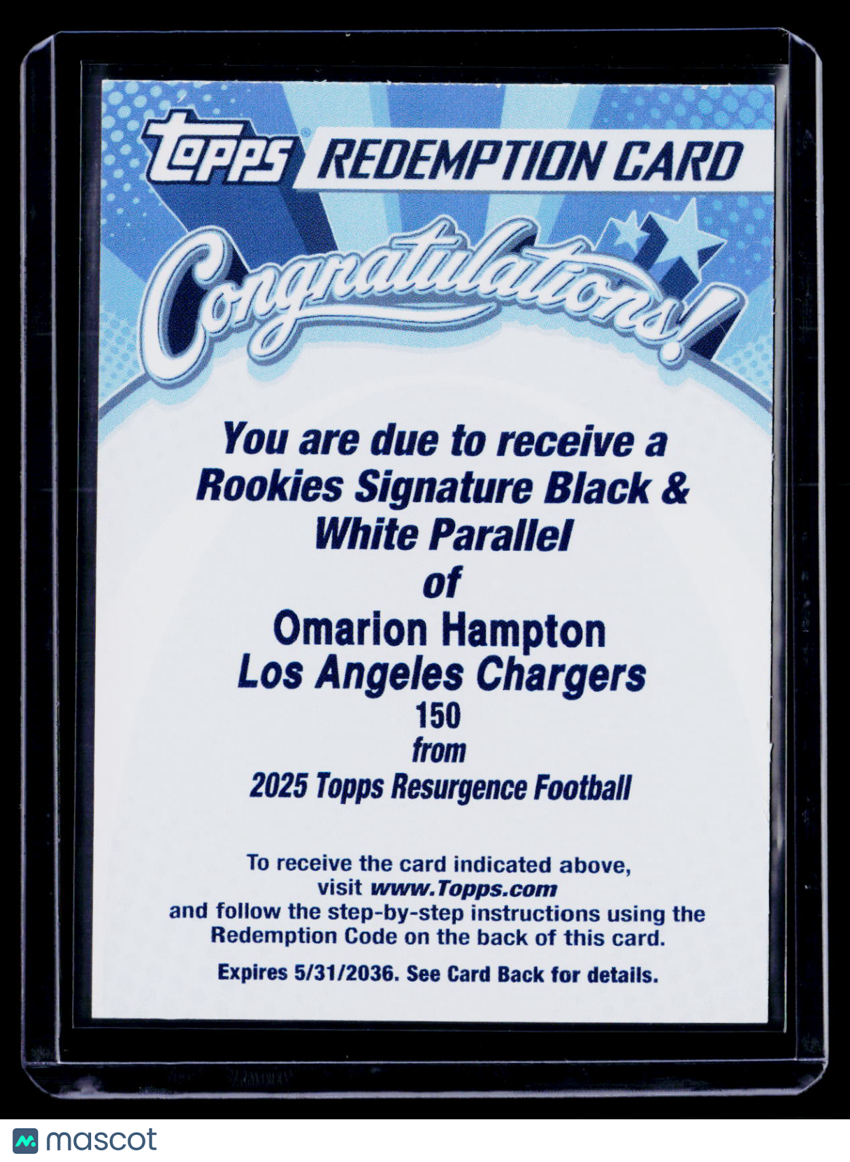 2025 Topps Resurgence Omarion Hampton Black & White Parallel Auto REDMPTION