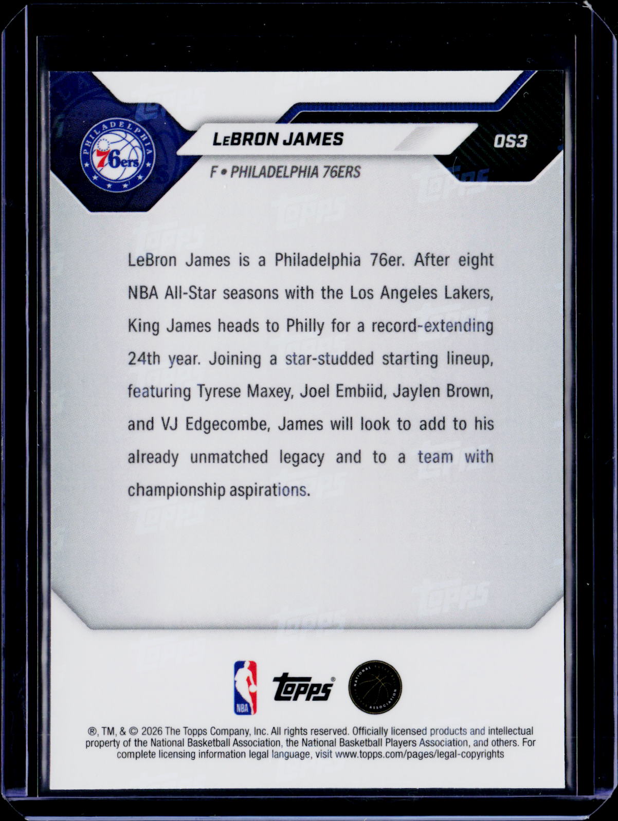 2026 Topps Now LeBron James Headed to Philly