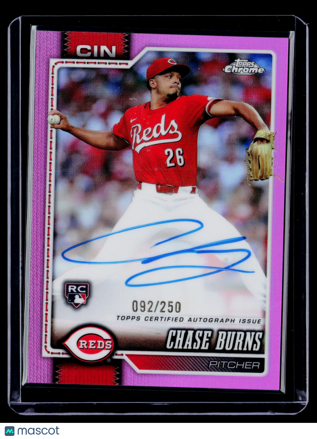 2026 Topps Chrome Chase Burns Rookie Pink Refractor Auto 92/250 RC