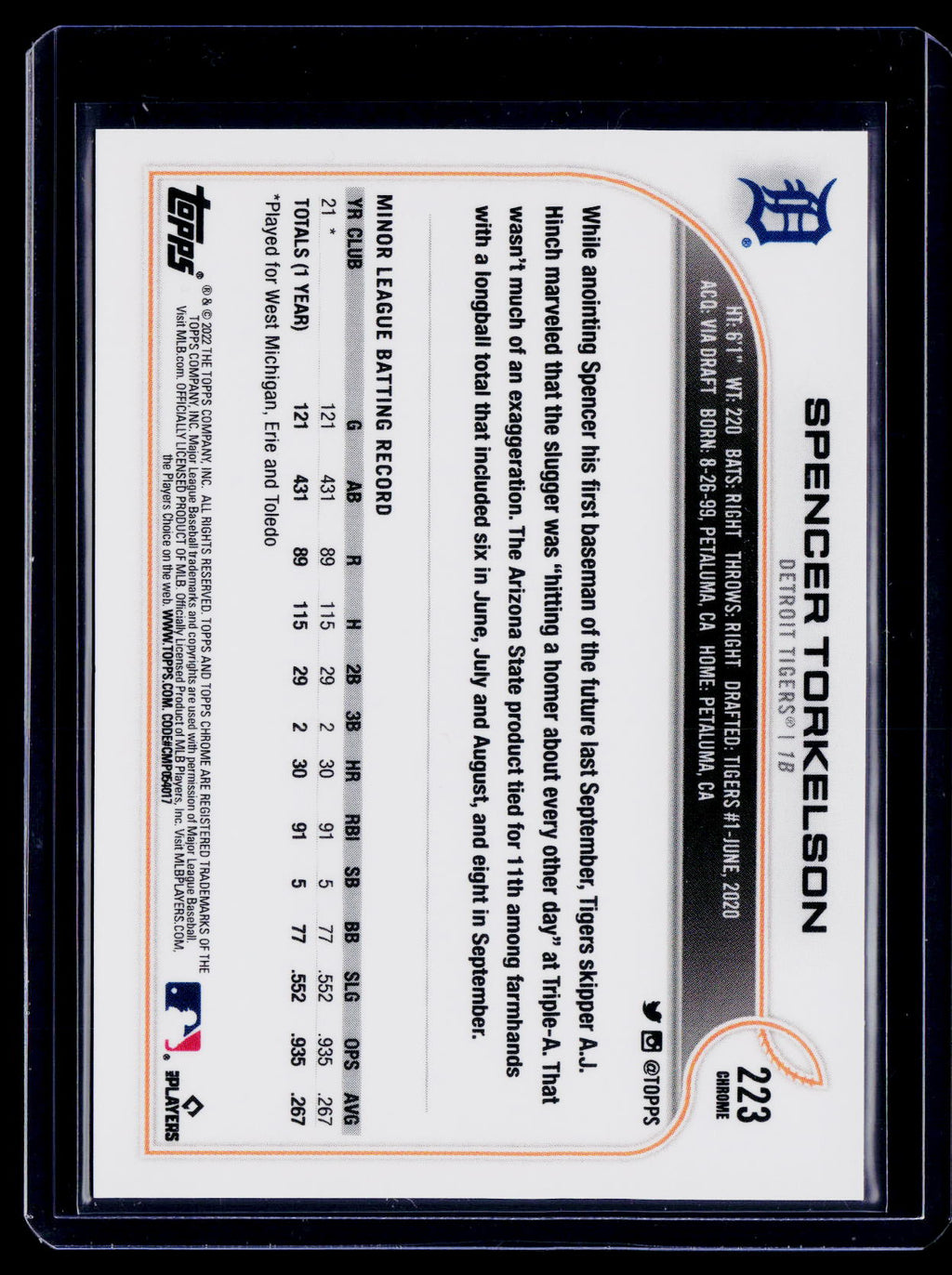 2022 Topps Chrome Spencer Torkelson Rookie Image Variation RC