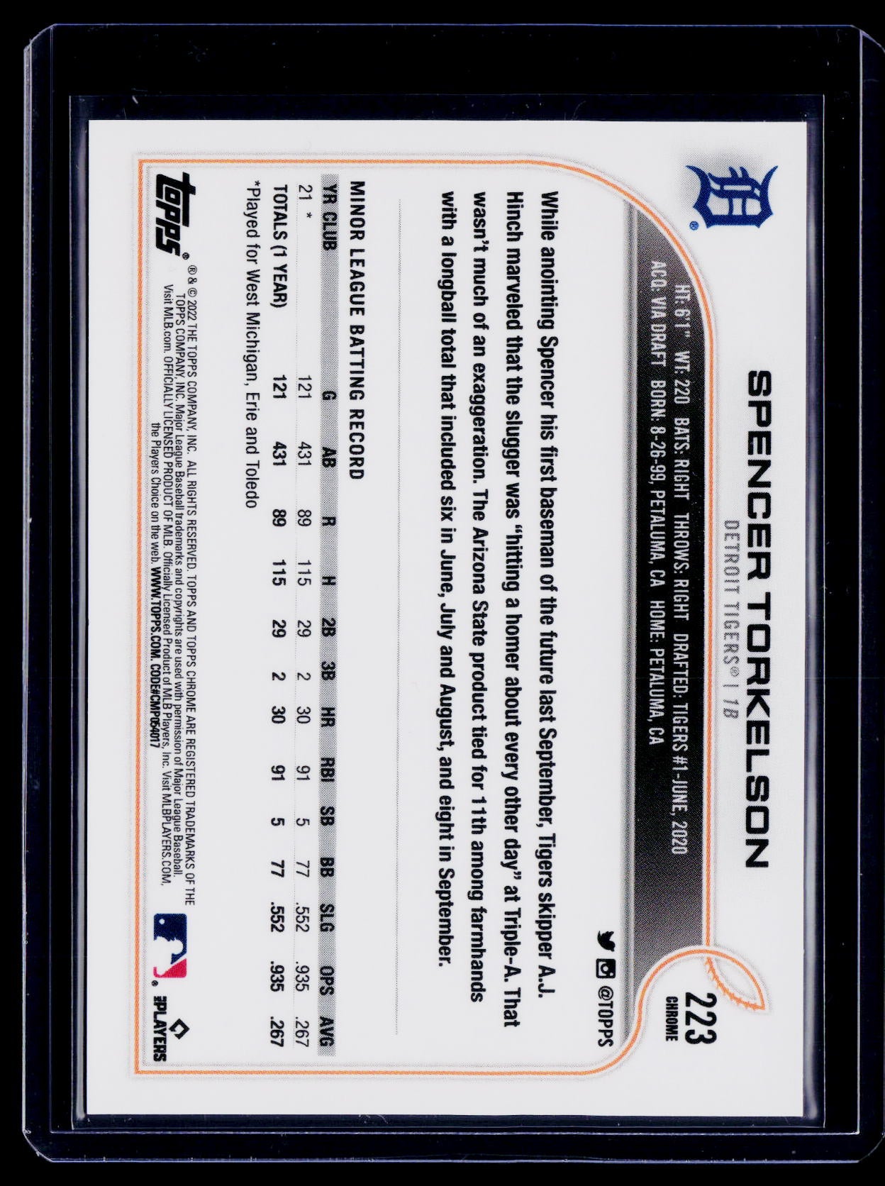 2022 Topps Chrome Spencer Torkelson Rookie Image Variation RC