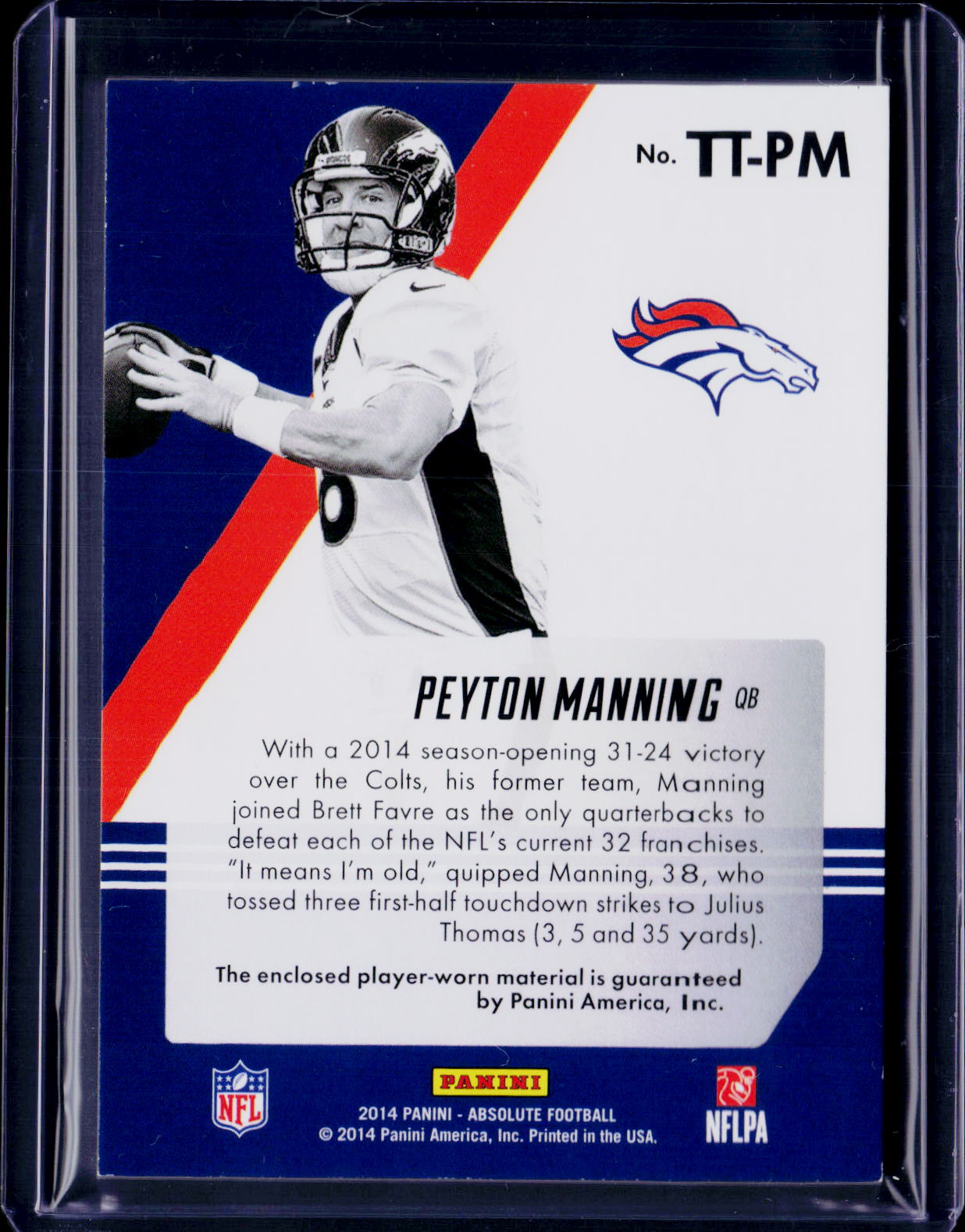 2014 Absloute Peyton Manning Tools Of The Trade Patch /20