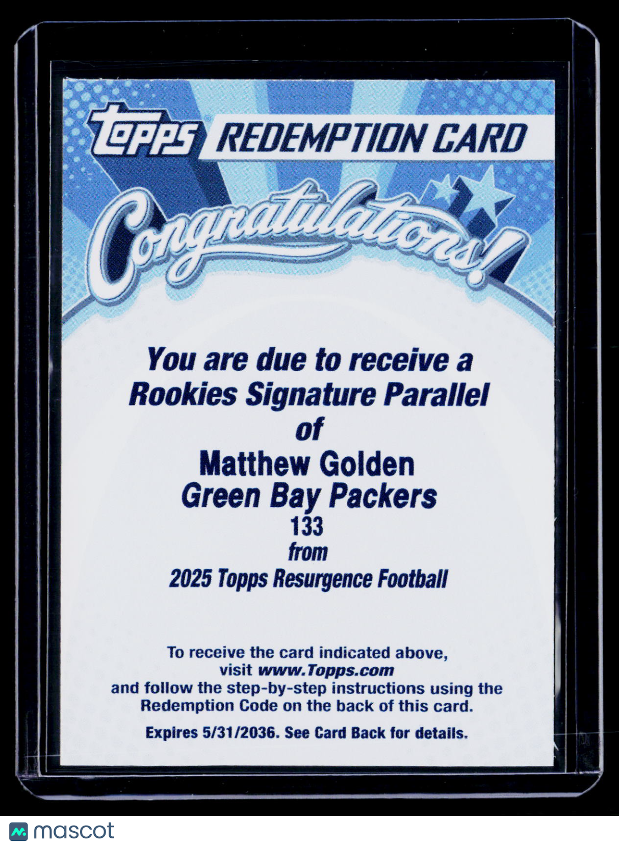2025 Topps Resurgence Matthew Golden Rookie Signatures Parallel Auto REDEMPTION