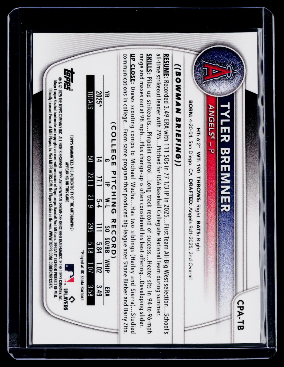 2025 Draft Tyler Bremmer 1st Bowman Gold Wave Auto 27/50