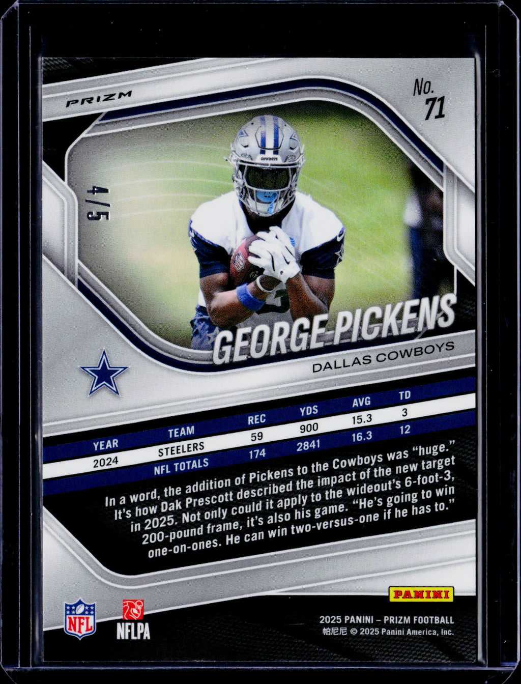 2025 Panini Prizm George Pickens Gold Vinyl 4/5